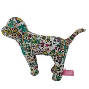 Victoria’s Secret PINK Stuffed dog Graffiti print pink green yellow
